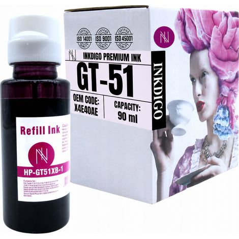 Tinta Inkdigo GT51 XL compatible con HP SmartTank500 DeskJet GT5810 GT5820. Certificación TÜV. (1/5)