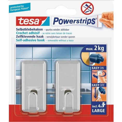 Gancho autoadhesivo rectangular TESA Hook PWS, soporta hasta 2 kg, cromado, 2 unidades.