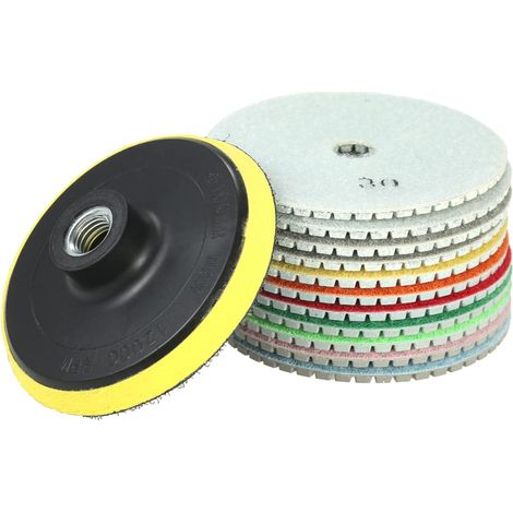 Kit de polissage à l'eau OUNV 11 pièces de 10 cm (4 pouces), comprenant des disques de polissage diamantés, des meules et un plateau de support. Convient pour le granit, le marbre, la pierre, le carre (1/4)