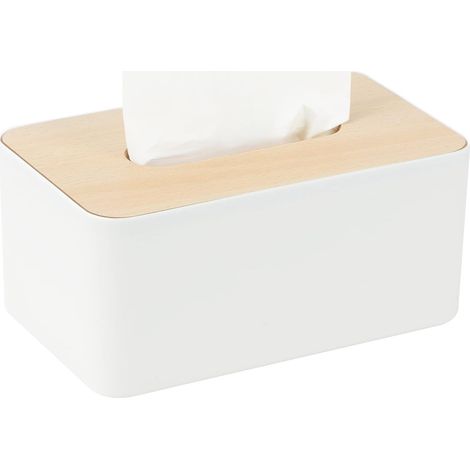 Caja de pañuelos de madera, 21x13x9cm, plástico, rectangular, para comedor, oficina, coche, baño (blanca)