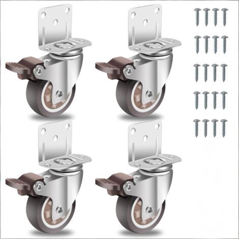 QORVA-50mm Roulettes pour Meubles avec 4 Frein, Plaque de Montage en L, Roulette Charge Lourde Jusqu'à 108KG, Caoutchouc pour Tous Les Sols, Meuble, Étagères,Coffres à Jouets,lot de 4