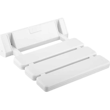 Chaise de douche pliable blanche, support mural, capacité de charge 130 kg, siège de bain escamotable, robuste et antidérapant, fixation murale incluse. (1/3)