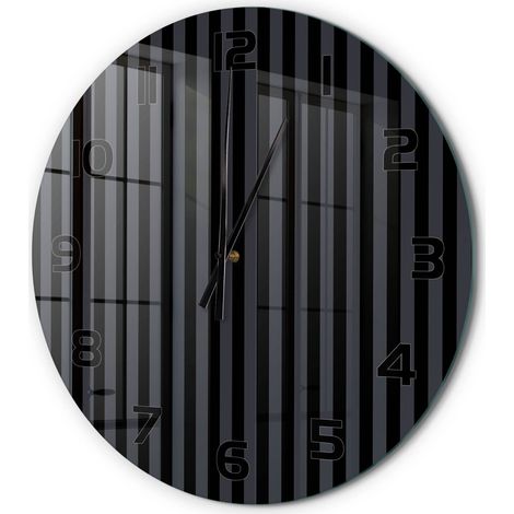 Horloge Murale Ronde Design Épuré Verre Trempé Silencieuse Sans Tic-Tac Rayures noires et grises fi 60 cm (1/5)