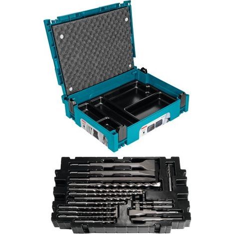 Makita – Ensemble de 17 forets et burins SDS-Plus – 4 forets béton 5/5,5/6/7x110mm – 4 forets béton 5,5/6/7/8/10x160mm – Coffret MAKPAC (1/5)