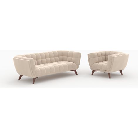 Ensemble canapé et fauteuil en velours beige 4 places - Mona