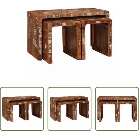Tables de salon - Table Gigogne 3 pcs Marron Bois Recyclé Solide (1/5)