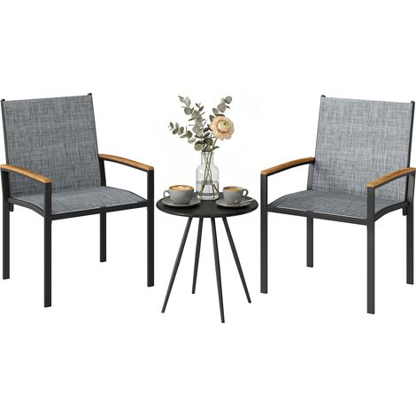 Beyamis 3-teiliges Bistro-Set: Netzstühle und Tisch, Grau-Mix.