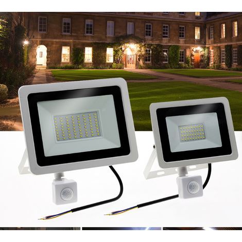 Projecteur LED extérieur 10 W avec détecteur de mouvement, 3000 K, IP66, lampe de sécurité avec détecteur de mouvement, éclairage extérieur LED - Boîtier blanc (1/5)
