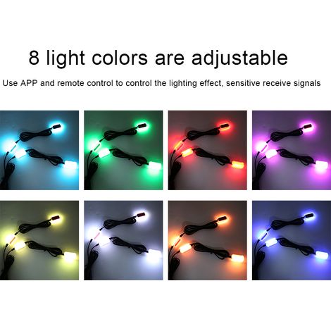 Nouvelle lampe d'ambiance intérieure 4 en 1 pour voiture avec huit couleurs RGB, commande vocale, éclairage de pieds contrôlable par application (télécommande avec pile bouton intégrée), prise USB (1/5)