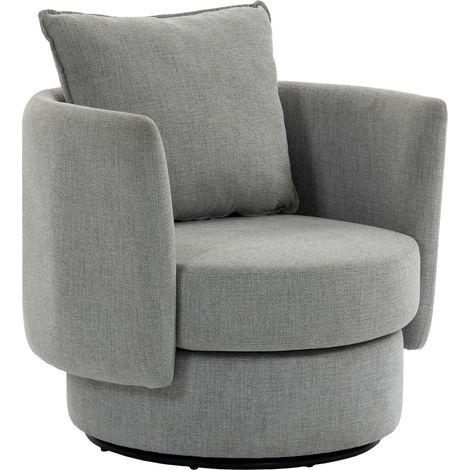 Fauteuil lounge pivotant 360° en lin gris clair, siège club de loisirs avec coussin assorti (1/5)