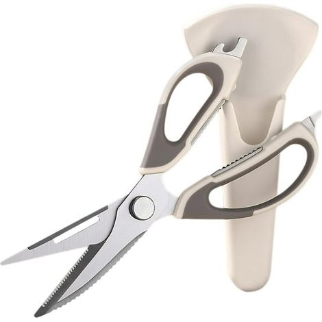 Forbici da cucina resistenti, multiuso in acciaio inossidabile, con lame smontabili, lavabili in lavastoviglie e con coperchio magnetico per frigorifero, colore grigio.