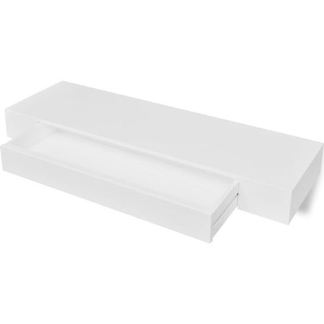 Étagère murale avec 1 tiroir MDF Blanc Rangement de livres (1/5)