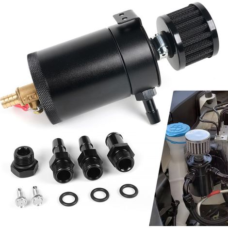 Fahrzeugmodifikation: Zweiloch-Ölabscheider mit Entlüftungsluftfilter, Öl-Gas-Abscheider aus Stahl-Aluminium-Vollmaterial mit Luftfilter (1/5)