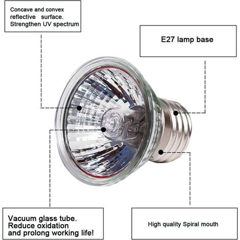 Lampadina riscaldante E27 per rettili, lampada riscaldante da 50W, spettro completo UVA+UVB, lampada riscaldante per rettili, lucertole, tartarughe e acquari (confezione da 4) (1/4)