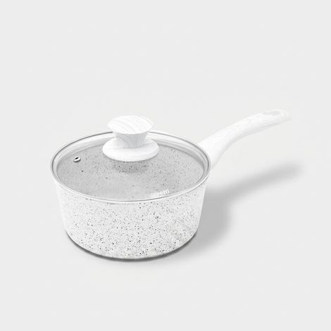 Bisetti Stonewhite Antihaft-Kasserolle 18 cm mit weißem Holzgriff (1/2)
