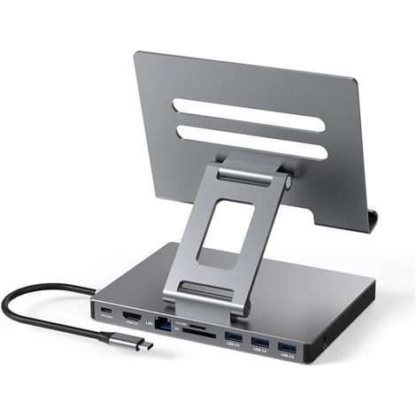Applicable Support de hub USB C pour iPad Pro M4 M2 M1 13 12 iPad Air Station d'accueil Pliable avec HDMI 4K 60 Hz, Charge PD, Lecteur de Carte SD/TF, 3 USB 3.0, Audio 3,5 mm, Accessoires pour Station (1/5)