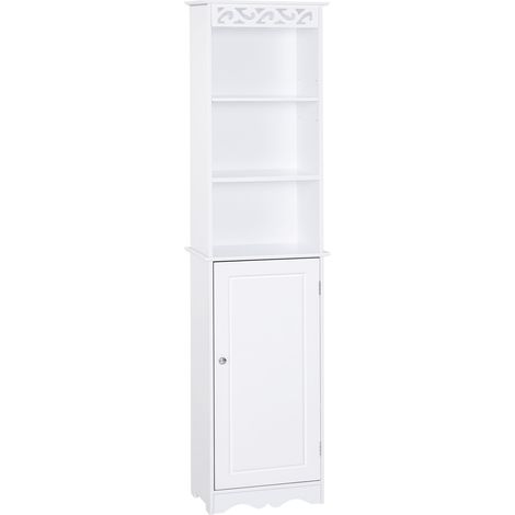 Armoire salle de bain tour 3 étagères réglables grande poignée inférieure structure MDF blanc 40x23x160cm