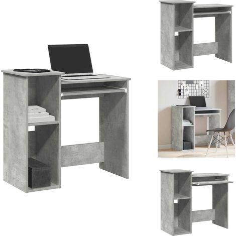 Bureau avec étagères gris béton 84x40x78 cm bois d'ingénierie - Bureau - Bureaux - Bureau D'ordinateur - Bureau D'étude (1/5)