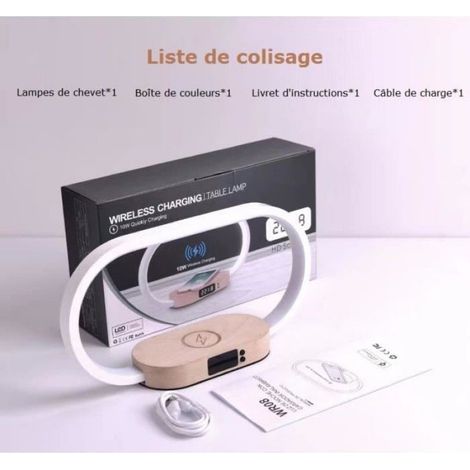 Nachttischlampe – Dimmbar per Berührung – Kabelloses Ladegerät – 3 Farben – Digitaluhr (1/5)