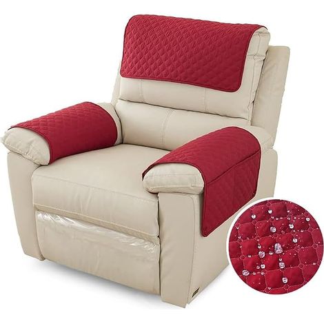 Sofa Armrest Cover, Waterproof Headrest Cover for Armrest Relax Armrest with Pocket, Quilted Non-Slip Armchair Cover (Red) (1/4)