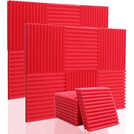 MINKUROW 12 Piezas Paneles Acústicos De Espuma Acústica Para Estudio Insonorización Sótano Tratamiento De Transmisión En Vivo Panel De Absorción Acústica Cojín Acústico - 30x30x2.5cm,Red (1/5)