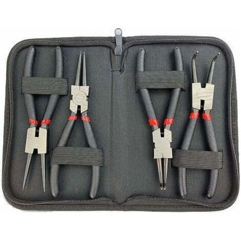 Set of 4 circlip pliers, 150 mm (6 inches), straight, curved, internal and external, with storage case and non-slip handle (1/5)