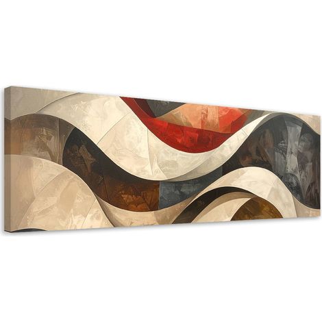 Quadro su tela, Astrattismo linee forme beige rosso, 90x30 (1/5)