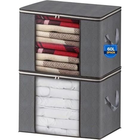2 Pièces Sac de Rangement Pliable 60 L avec Fenêtre Transparente en Tissu Non Tissé – Boîte pour Couettes, Couvertures, Jouets et Vêtements (55 x 35 x 32 cm) (1/5)