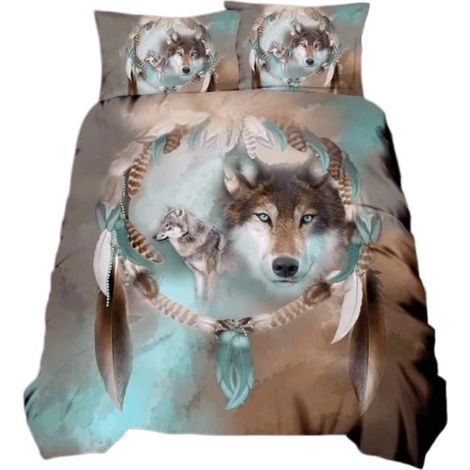 Housse de couette 3D Loup Tigre Lion Léopard, microfibre ultra douce, 240 x 260 cm, avec taies d'oreiller (1/4)