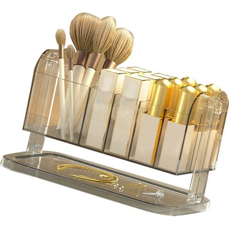Porte-rouge à lèvres de comptoir à compartiments multiples, boîte de rangement cosmétique transparente pour pinceaux, crayons à sourcils et boucles d'oreilles (1/5)