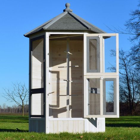 Volière cage à oiseaux en bois de pin imperméable 100 x 180 x 100 cm – Protection intempéries – 6 portes d'accès – Pour extérieur – Bb-Loisiram (1/4)