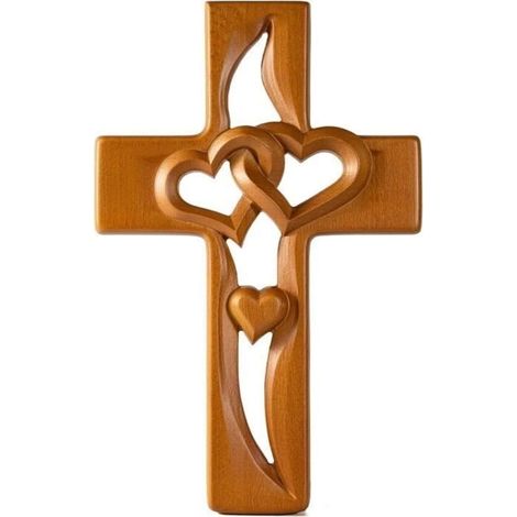 Croix en Bois Sculptée - Artisanal - Marron - Décoration murale (1/4)