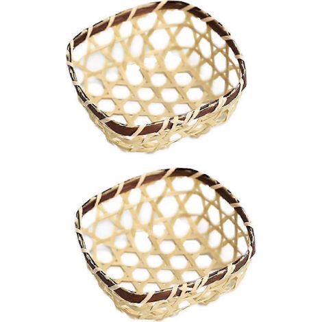 Lot de 2 mini paniers tressés en bambou, plateau de service décoratif, panier rustique en osier fait main, multifonctionnel-9cm Square (1/5)