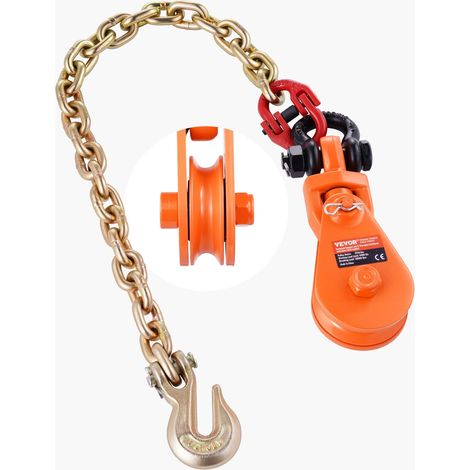 Bloc d'arrachage avec chaîne G80, 2 T, poulie de mouflage 74 mm pour corde de 9,5 mm, pour applications de remorquage et de récupération à plat, dépanneuse à recul, câble de transport de voiture (1/5)