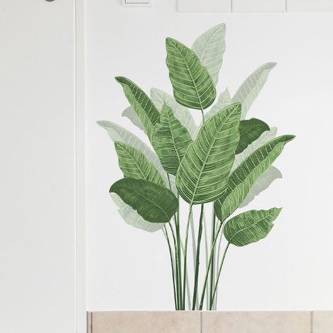 Stickers Muraux Plante 60x35cm Tropicale Autocollants, Verte Sticker Mural Feuilles de Plantes Vertes Amovible Stickers, pour Salon Chambre Bureau Canapé Fond TV Décoration Murale