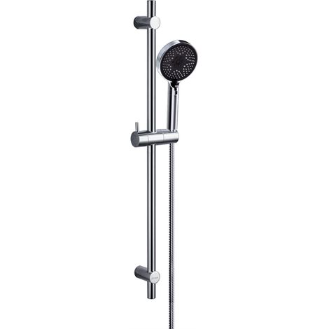 Detbom – Barre de douche 70 cm en acier inoxydable – Douchette à main 3 jets – Flexible 1,5 m – Support réglable – Installation facile