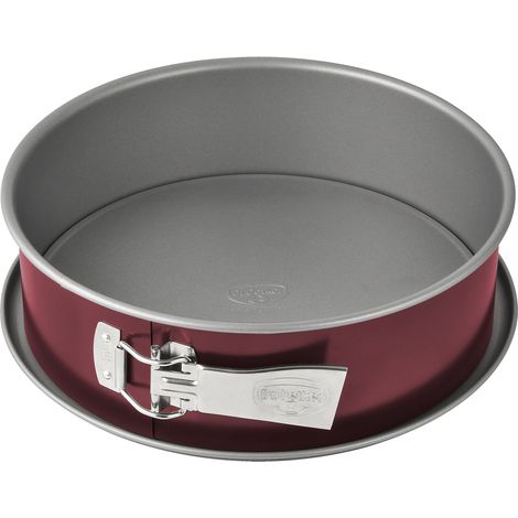 Dr. Oetker - Teglia con fondo piatto, Ø 28 cm, con bordo extra alto, rotondo, con rivestimento antiaderente bicolore, colore: grigio/rosso, quantità: 1 pezzo, acciaio (1/4)