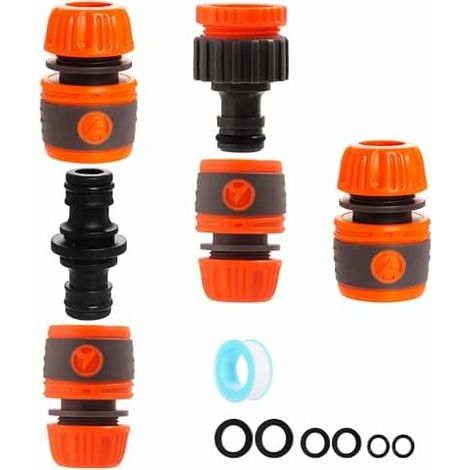 Ensemble de connecteurs et raccords tuyau d'arrosage – Connecteur extérieur, vers robinet adaptateur pour robinets G Gris Orange Lot 6 - (1/5)