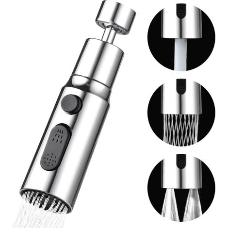 Douchette Evier Cuisine Robinet 360 Degres, 3 Modes Embout Robinet Cuisine avec Aerateur, Mitigeur Evier Cuisine Tete de Robinet Rotative, Adaptateur Robinet Universal Orientable (1/4)