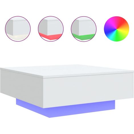 Mesa de centro de salón de diseño moderno con luces LED 80 x 80 x 31 cm madera de ingeniería blanca DEC037600