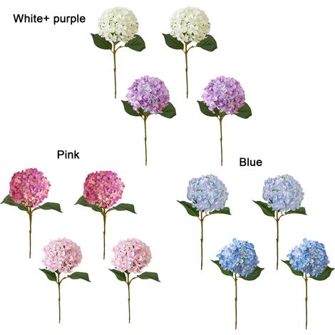 Fleurs d'hortensia artificielles, 4 pièces, bouquet en soie synthétique pour la décoration intérieure, bleu clair et bleu foncé (1/3)