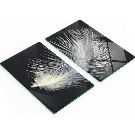 Tablas de cocina decorativas multifuncionales de vidrio con dise帽o de plumas blancas, 2x30x52 cm.