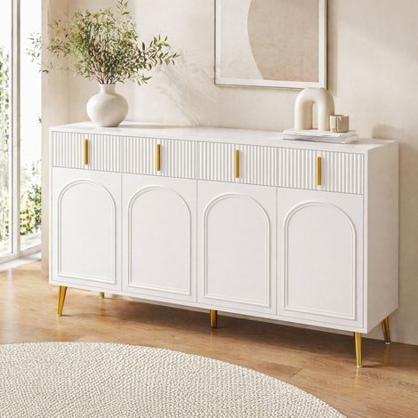 Buffet enfilade 140 cm 4 portes 4 tiroirs MDF blanc OKMYHOME (1/5)