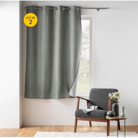 Lot de 2 Rideaux petite hauteur 135 x 180 cm isolant thermique microfibre Micropolar Gris (1/5)