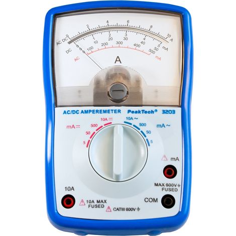 Peak Tech P 3203 amperometro analogico Cat III 600 V, max. 10 a AC/DC 5 ma/50 ma/500 ma/10 a AC DC strumento analogico per casa, auto, barca, frecce e Hobby (1/3)