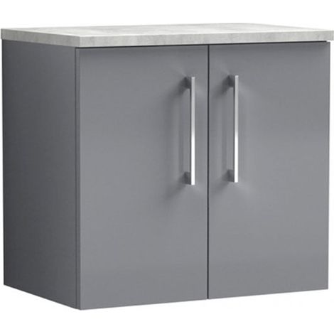 Nuie Arno Wall Hung 2-Door Vanity Unit with Bellato Grey Worktop 600mm Wide - Satin Grey (1/5)