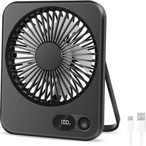 Ventilateur Silencieux Portable, Ventilateur USB Rechargeable  5 Vitesse Petit Ventilo Table avec Affichage LED pour la Chambre, Bureau,Cuisine(Inclinable) (1/5)