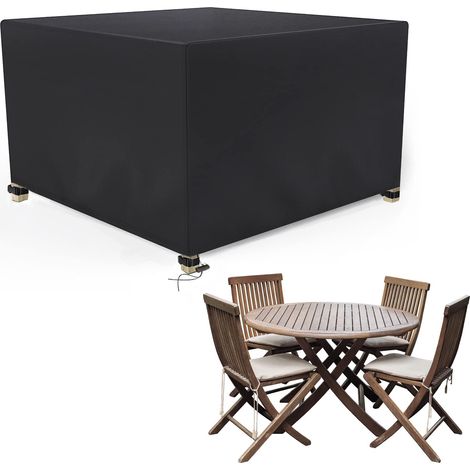 Housse pour Salon de Jardin Extérieur (126x126x74 cm), 600D Oxford Housse Table de Jardin pour mobilier de jardin Cube, Revêtement PU, avec Sangles étroites et Cordon de Serrage (1/5)