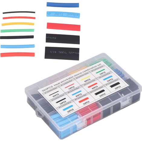 Kit de 560 gaines thermorétractables pour câbles, 12 dimensions et 5 coloris pour protection électrique (1/5)