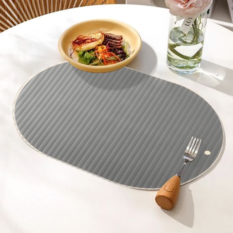 Set di 2 tovagliette in silicone antiscivolo e resistenti al calore - Proteggono il piano del tavolo, tovagliette da cucina multiuso - Grigio (1/4)